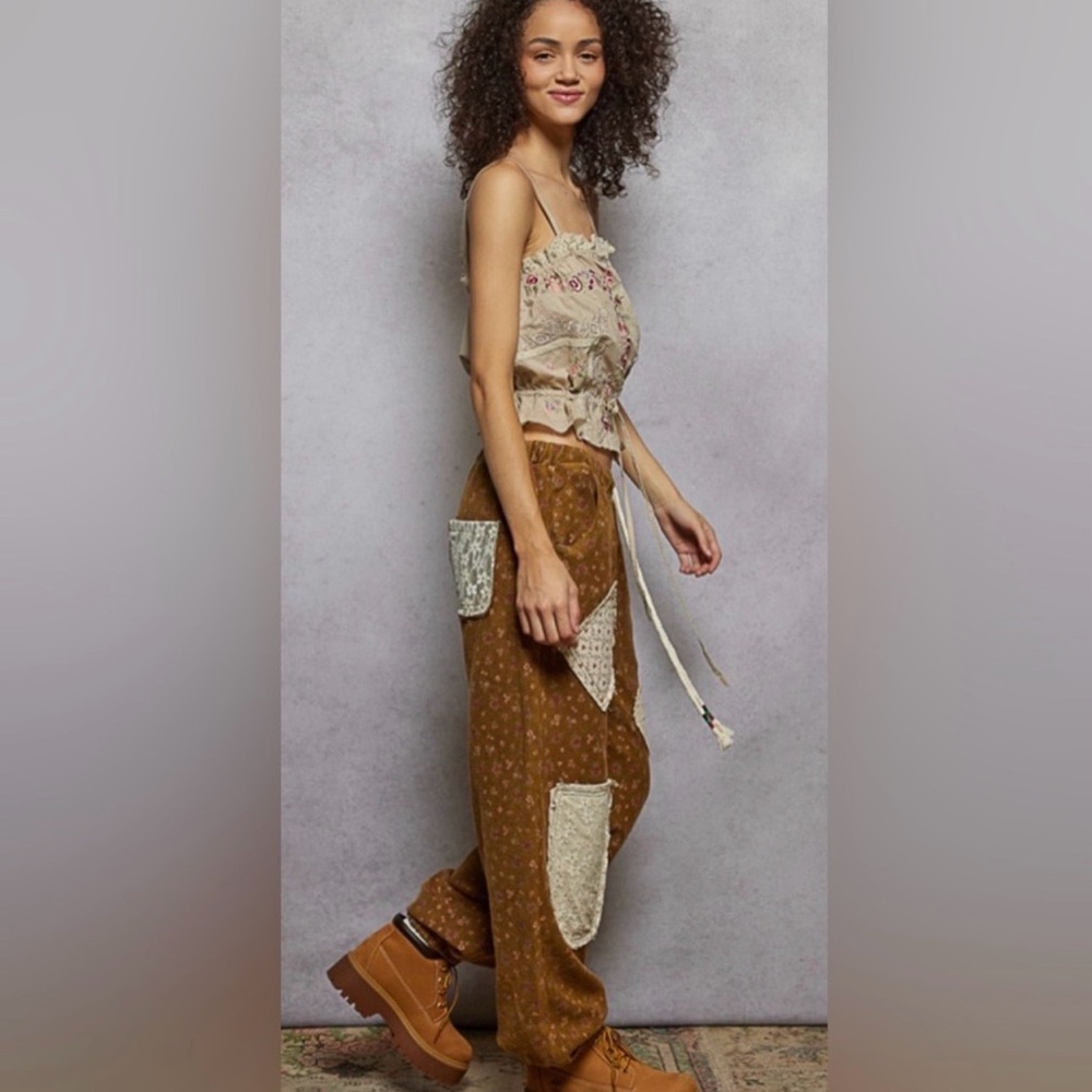 Pol Boho Patchwork Wide-Leg Drawstring Pants/Jogg… - image 4
